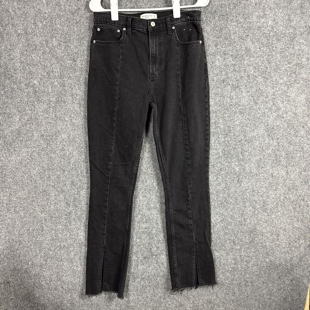Abercrombie & Fitch The Skinny Jeans Womens Size 29 Black Front Split Raw Hem
